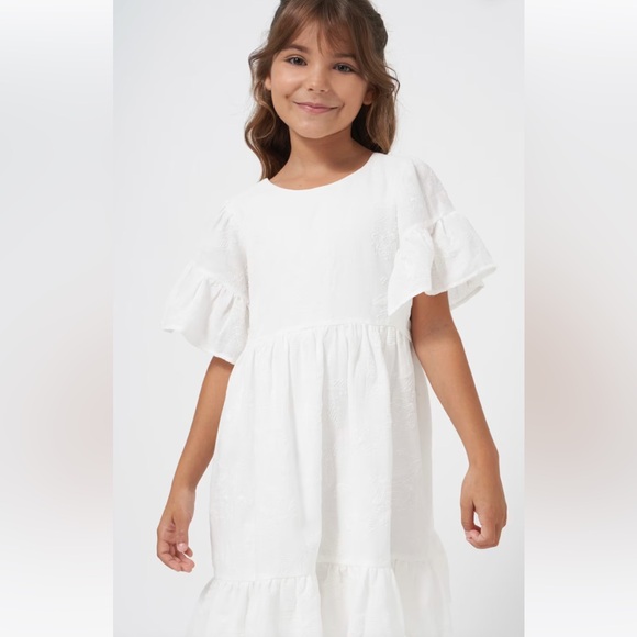 NWT Mayoral Girls Embossed Embroidery Dress White | NWT Mayoral White Dress - Picture 2 of 7